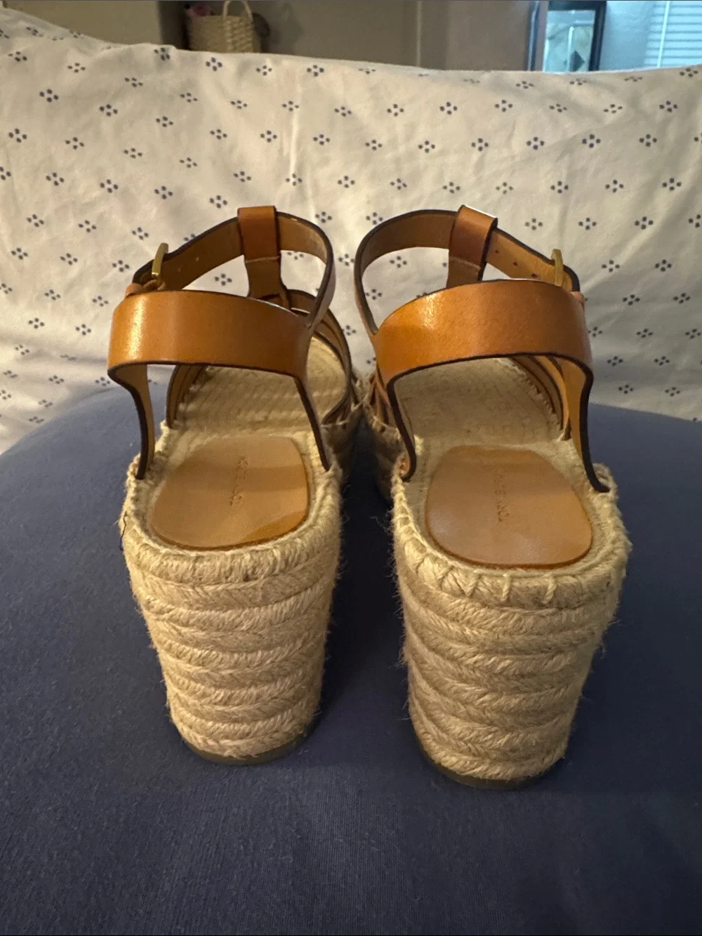 Tory Burch Tan Leather Espadrille Wedge Sandals - Sz. 8.5